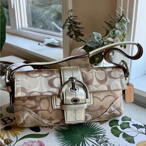 Coach Tan and Gold Shoulder Bag